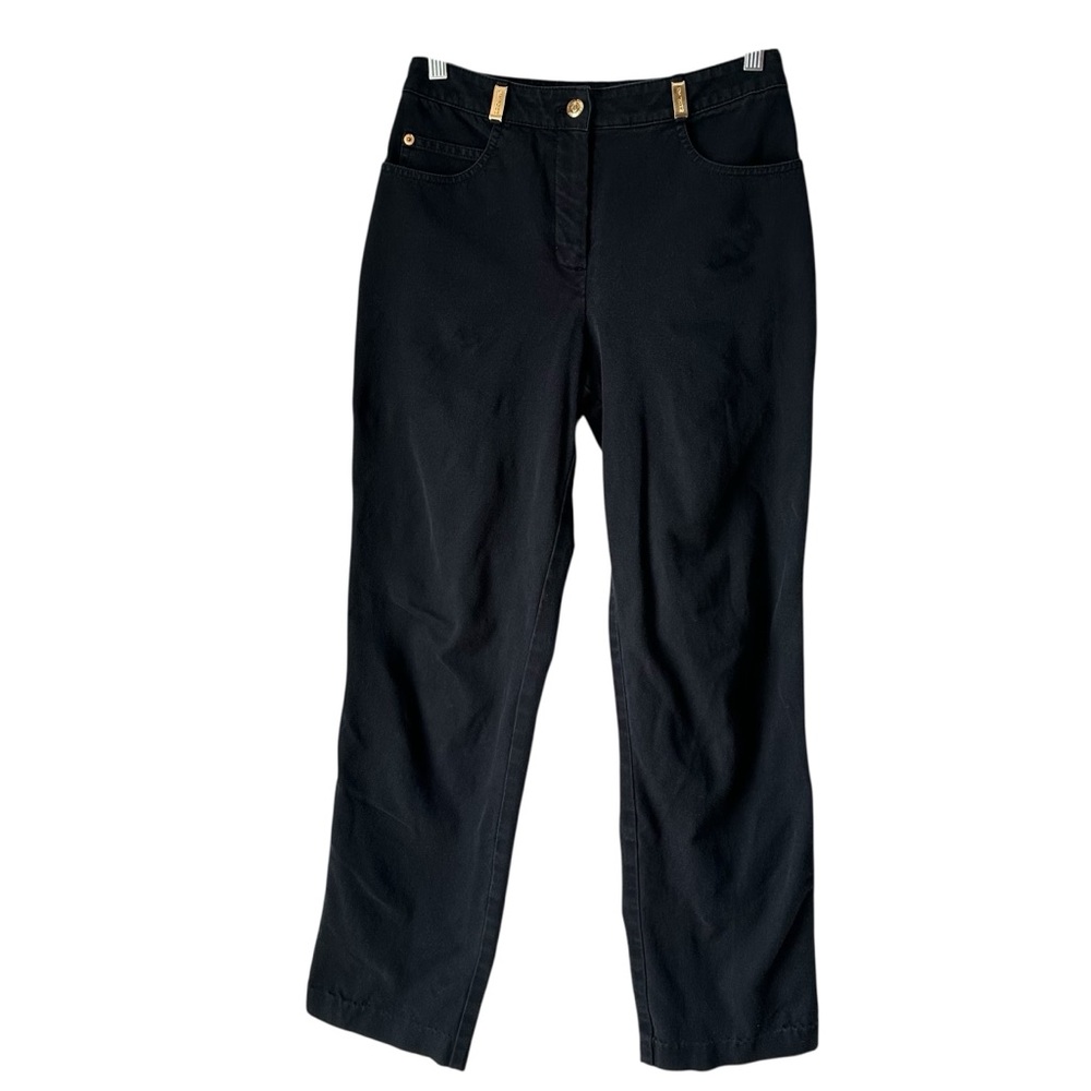 St. John Black Straight Leg Stretch Jeans with Gold Details, 4